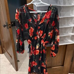 By Together Black Dress with Red Floral Design